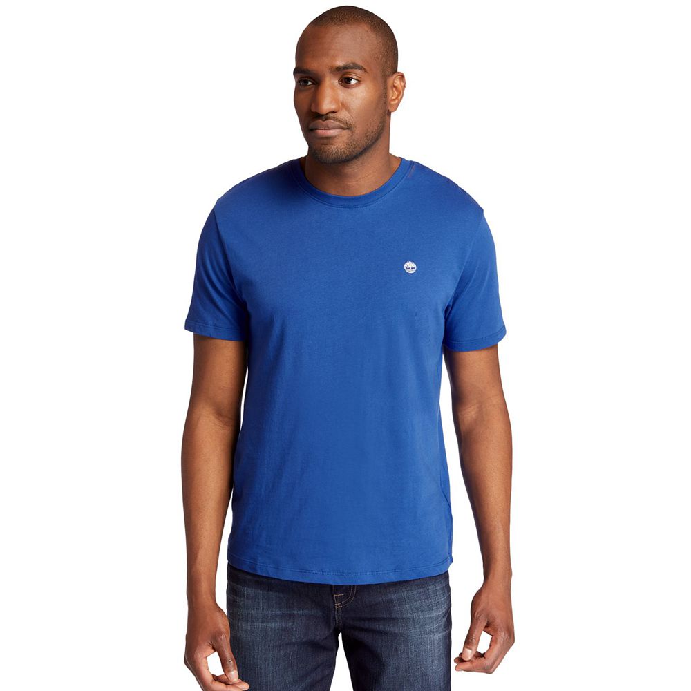 Timberland Mens T-Shirts Embroidered Logo - Blue - India SU2947861